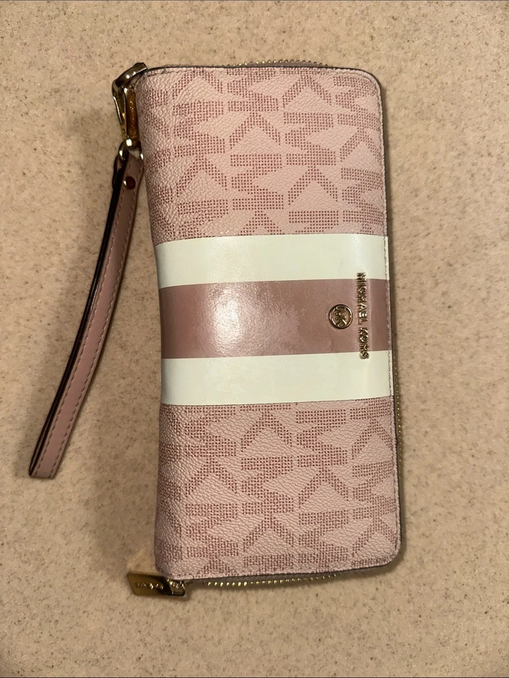 Michael Kors Pink and White Striped Wristlet Wallet